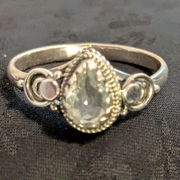 Stampd Jewelry - Elegant Solid Sterling Silver Teardrop Genuine Topaz Ring Size 10